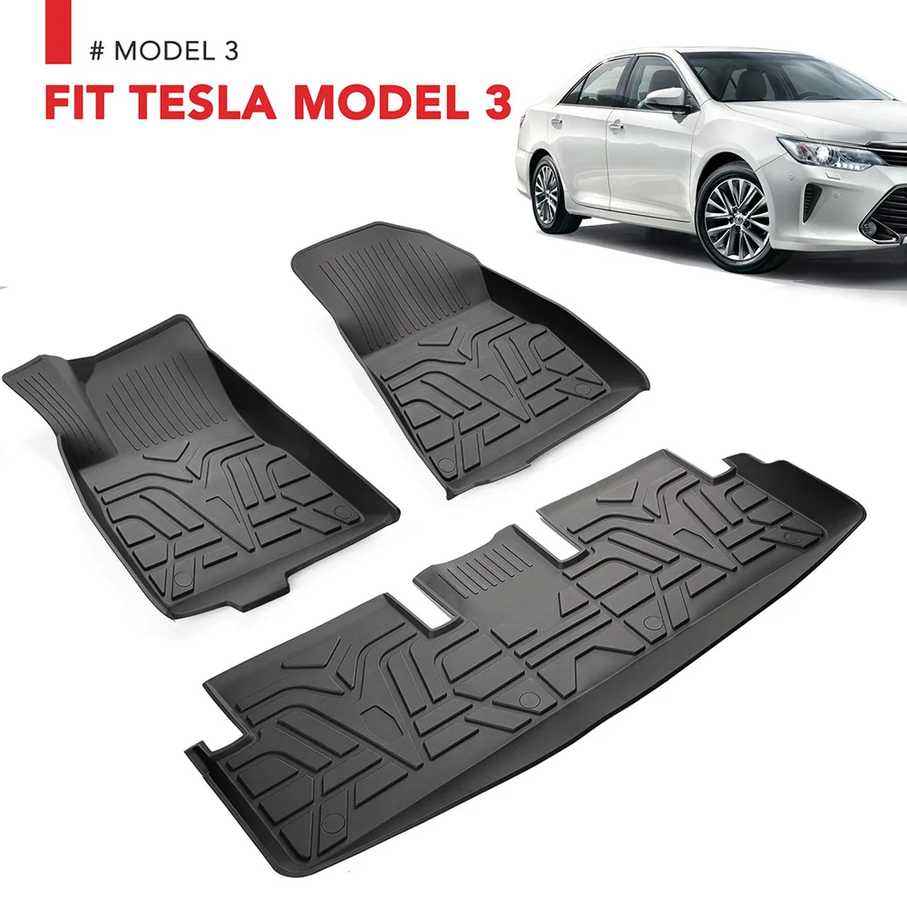 

Car Floor Mats Compatible for 2014-2018 Model3 Unique Black TPE All-Weather Guard Front & 2nd Seat Floor Mats