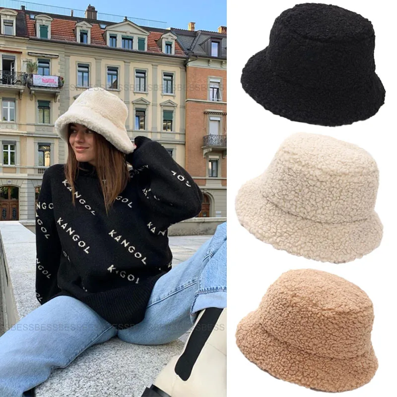 Fashion Winter Hat for Women Fur Bucket Warm Caps Letter Panama Black White Vintage Fisherman bucket Hats шапка женская