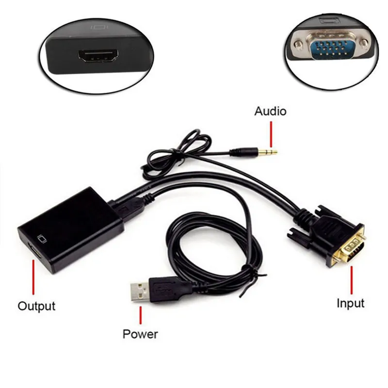 Преобразователь из VGA в HDMI кабель адаптер с аудио 1080P VGA HDMI адаптер для портативных ПК к HDTV проектор