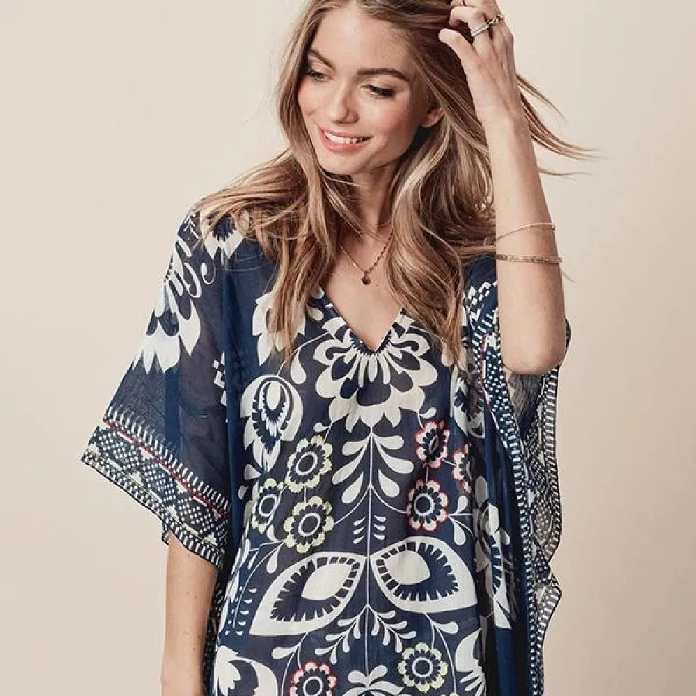 Шифоновая Пляжная накидка парео с принтом 2021 на бикини купальный костюм туника