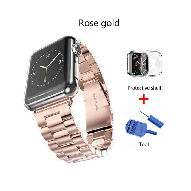 Stainless Steel Strap For Apple watch band 40mm 44mm 5 4 3 watch strap 38mm 42mm Bracelet Sport Metal WatchBand for iWatch 3 2 1 Rose Gold with Tool