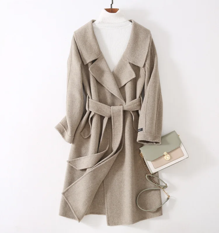 High Quality Double-sided Cashmere Coat Female Autumn and Winter Loose Long Wool Coat Women Woolen Jacket NS1746