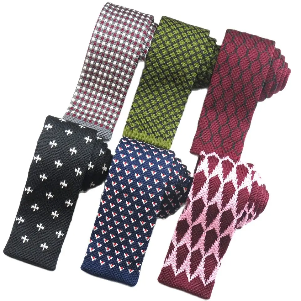 Plaid Knitted Ties For Men Narrow Skinny Knit Necktie Men's Tie For