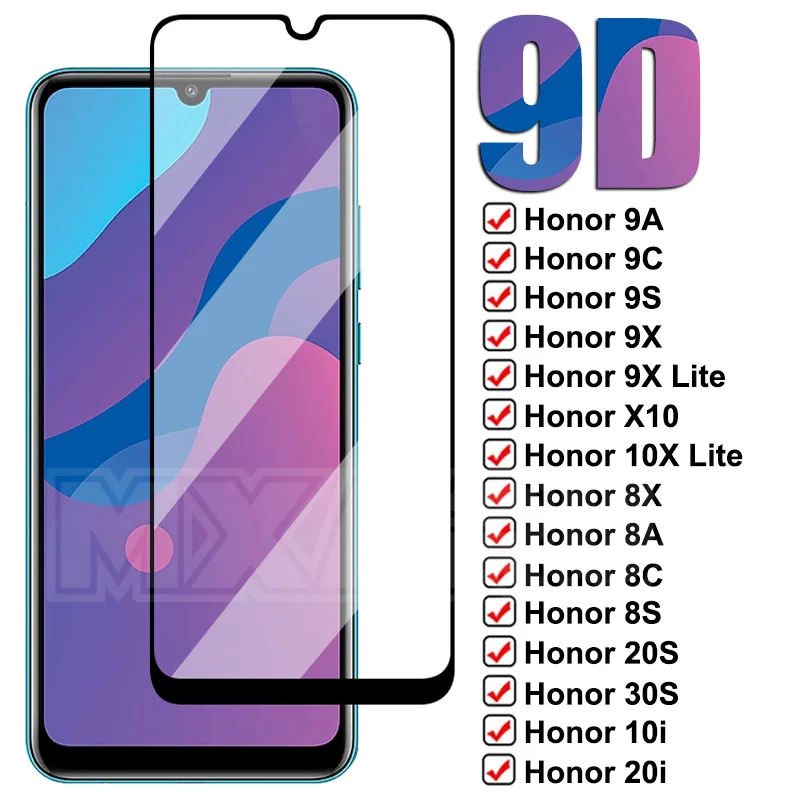 9D закаленное стекло для Huawei Honor 9A 9C 9S 8X 8A 8C 8S пленка 9X 10X Lite X10 30i 20i 10i 20S 20E 30S защитный