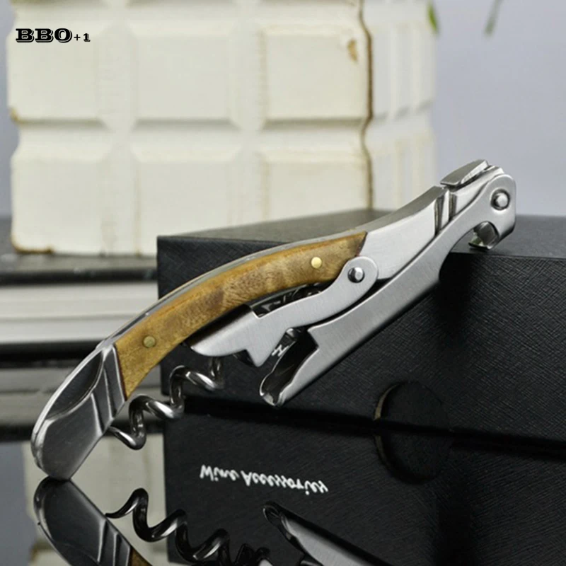 Штопор для бутылок с деревянной ручкой, пивная банка, бутылка из нержавеющей стали, профессиональные винные аксессуары, портативная кухонная посуда