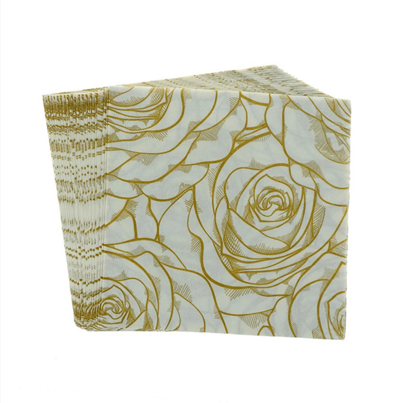 Paper Napkins 20Pcs/Bag Gold Rose Napkins Paper Pattern Decoupage Napkin Paper Tissue for Xmas Wedding Decor Party Table Supplies