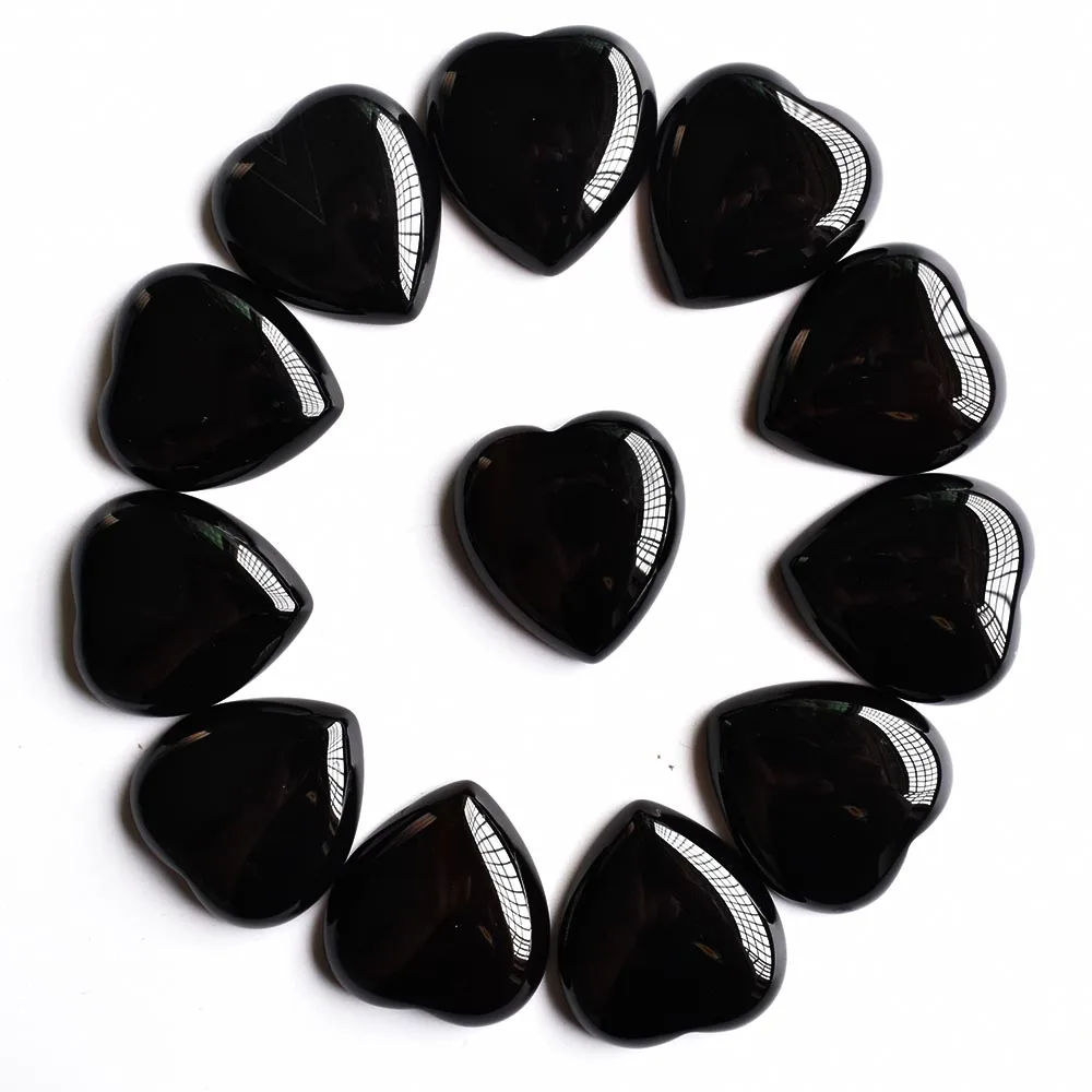

wholesale 12pcs/lot good quality natural black onyx heart shape cab cabochons beads for jewelry making 25mm free shipping