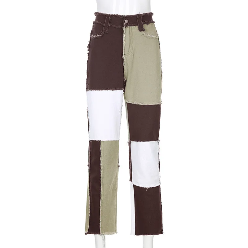 SIDDONS Jeans For Women Fashion Patchwork Jeans Baggy Pants Women Streetwear Cargo Pants High Waisted Denim Straight Trousers