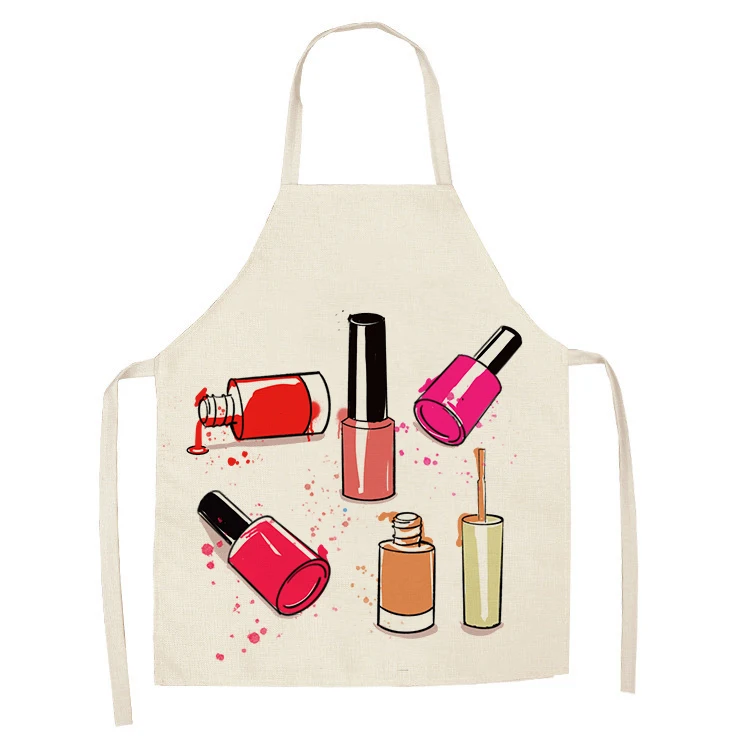 1Pcs Kitchen Apron Nail Polish women perfume Printed Sleeveless Cotton Linen Aprons for Men Women Home Cleaning Tools WQTF04