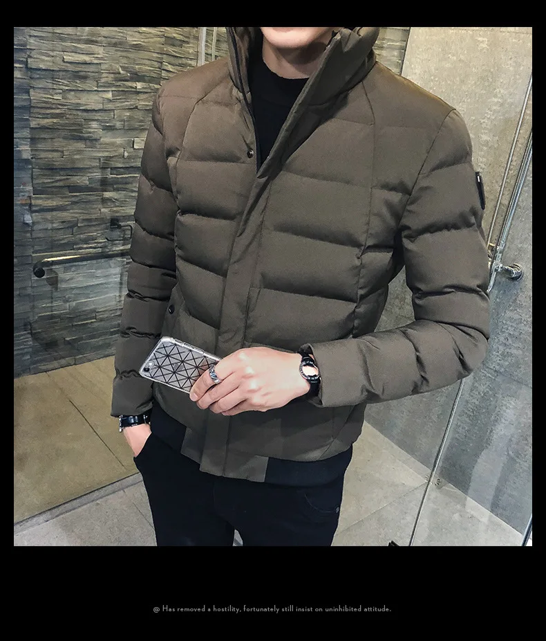 Зимнее Новое Стильное хлопковое пальто, мужское теплое пальто с капюшоном и стоячим воротником в Корейском стиле, приталенное Трендовое повседневное пальто для студентов, одежда с хлопковой подкладкой