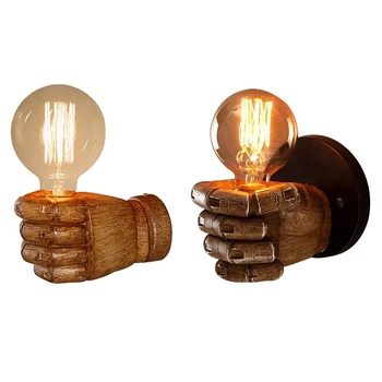 

1 Pair Retro Left & Right Hand Fist Resin Wall Lamp Loft Industrial Wind Decoration Antique Wall Lamp E27 Screw Interface
