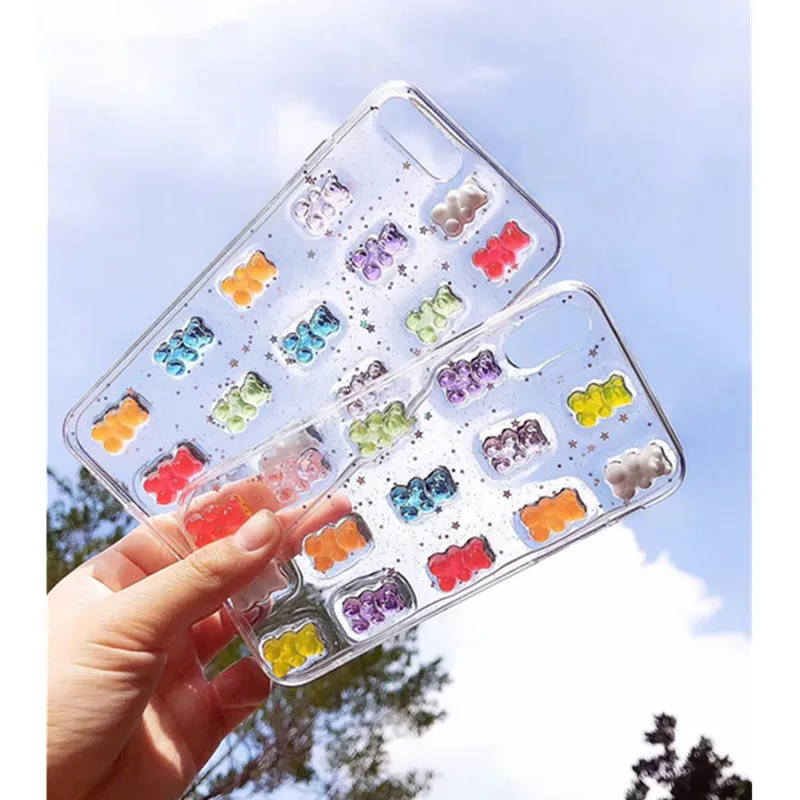

Colorful Phone Case For iphone XR XS MAX 8 7 6 6s plus X Transparent Color Candy Crystal Cute Animal Drop Glitter Back Case Capa