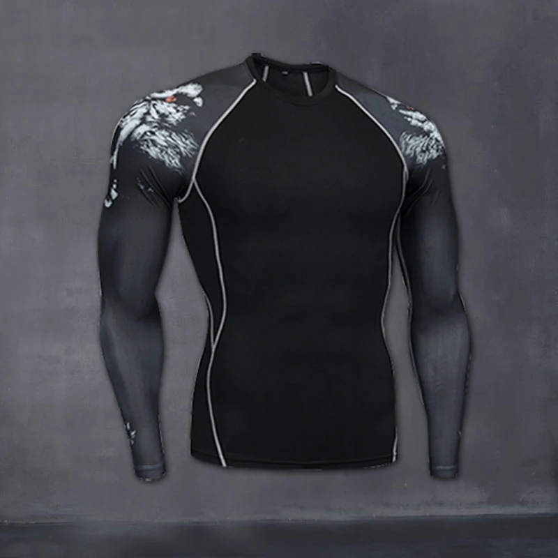 Новая мужская спортивная быстросохнущая футболка для бега Топ для бодибилдинга компрессионная майка с длинным рукавом Футболка для спортзала облегающая футболка для фитнеса rashgard