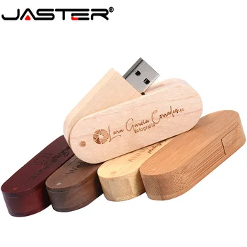 JASTER-unidad de memoria usb 2,0 U con logotipo grabado personalizado, rotativo de madera, 4GB, 8GB, 16GB, 32GB, 64gb, 128GB