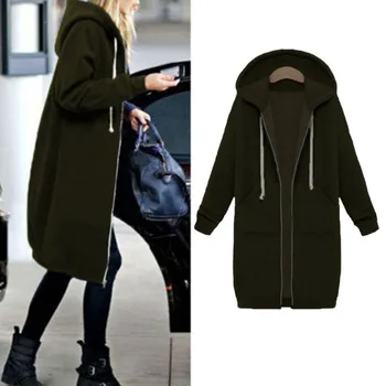 

Super Warm Drawstring Hood Loose Zipper Up Solid Daily Long Sleeve Faux Velvet With Pocket Thickening Outwear Women Coat Winter