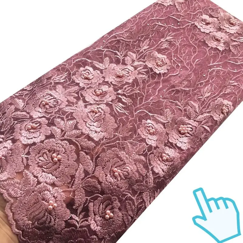 

Blush pink embroidery lace fabric with beads tulle lace fabric 2019 high quality french lace fabric drop shipping