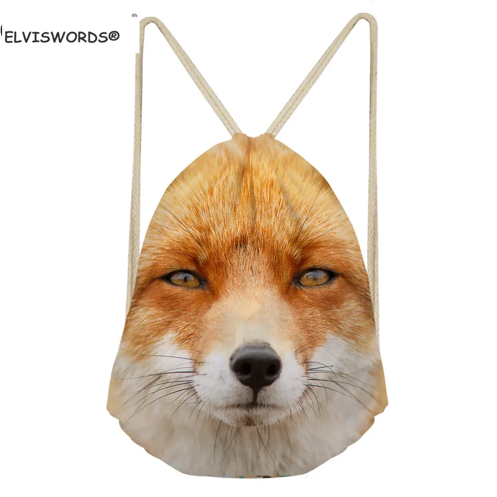 #*Cheap ELVISWORDS Cartoon Fox Pattern Drawstring Bags Custom Your Logo Shool Backpacks for Kids Worek Plecak Sznurek Travel Beach Sack