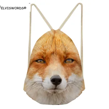

ELVISWORDS Cartoon Fox Pattern Drawstring Bags Custom Your Logo Shool Backpacks for Kids Worek Plecak Sznurek Travel Beach Sack