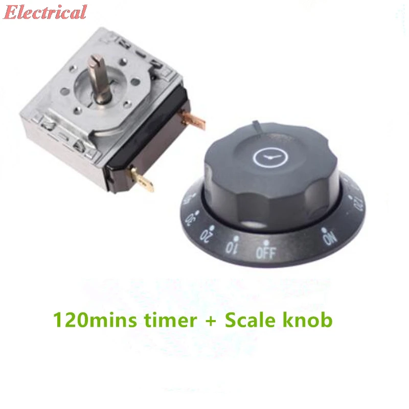 1pc Disinfection Cabinet Timer Rice Steaming Cart With Bell Reminder Switch Knob 60/90/120Min Long Axis Dial Timer 16A 250V 