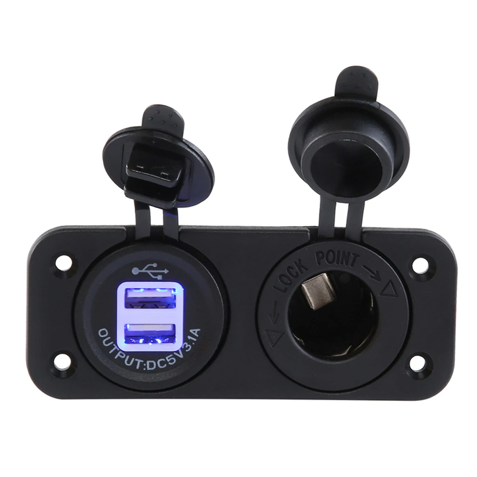 

Small Dustproof ABS 2 pin Cigarette Lighter with Duel Ports Charger