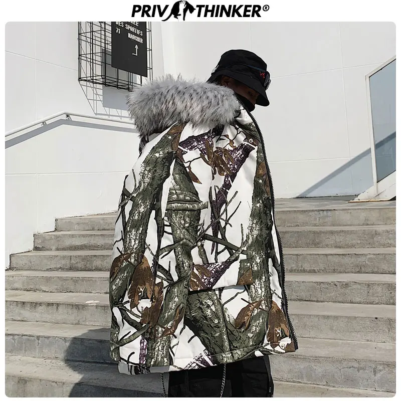 Privathinker, Мужская зимняя Камуфляжная парка с капюшоном в стиле хип-хоп, Мужская плотная теплая ветровка с воротником, куртки, топы