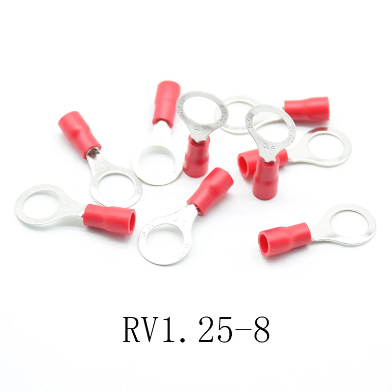 50 шт. красный RV1.25-3 4 5 6 8 10 12 кольцо изолированный провод разъем Электрический обжимной клеммный кабель провода соединитель AWG