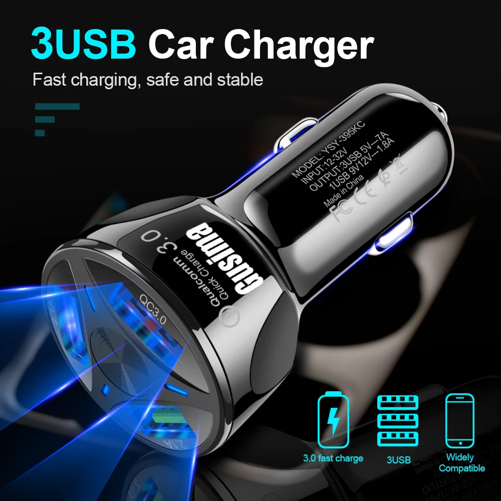 Быстрая зарядка 4,0 3,0 USB Автомобильное зарядное устройство для iPhone 11 Pro Max Xiaomi huawei P30 QC4.0 QC3.0 7A быстрое автомобильное зарядное устройство с кабелем 3 в 1