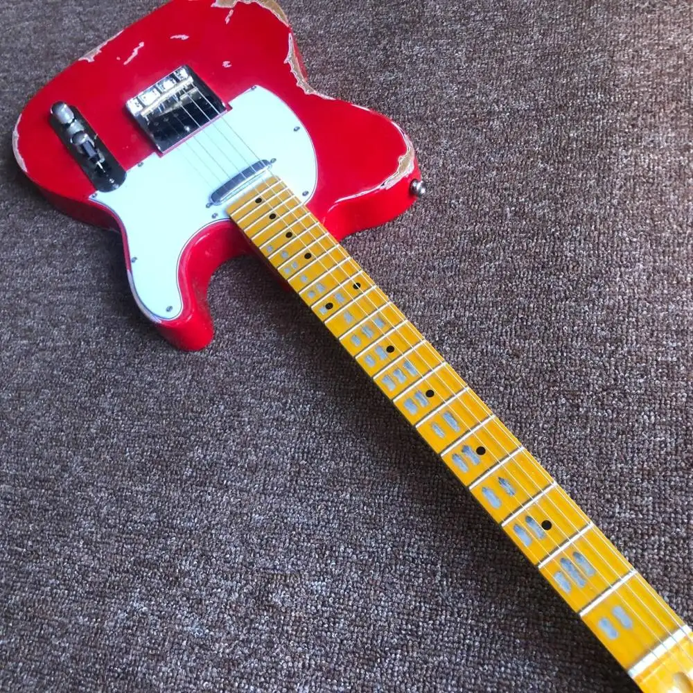 Высококачественная электрогитара 6 струн, клен гриф gitaar relics by hands. Красная гитара ra