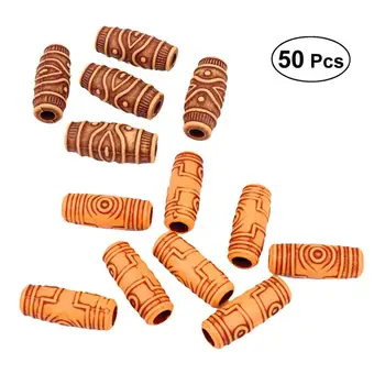 

50pcs Antique Simulate Wood Beads Hair Braid Loose Beads Decor DIY Accessory for Jewelry Making