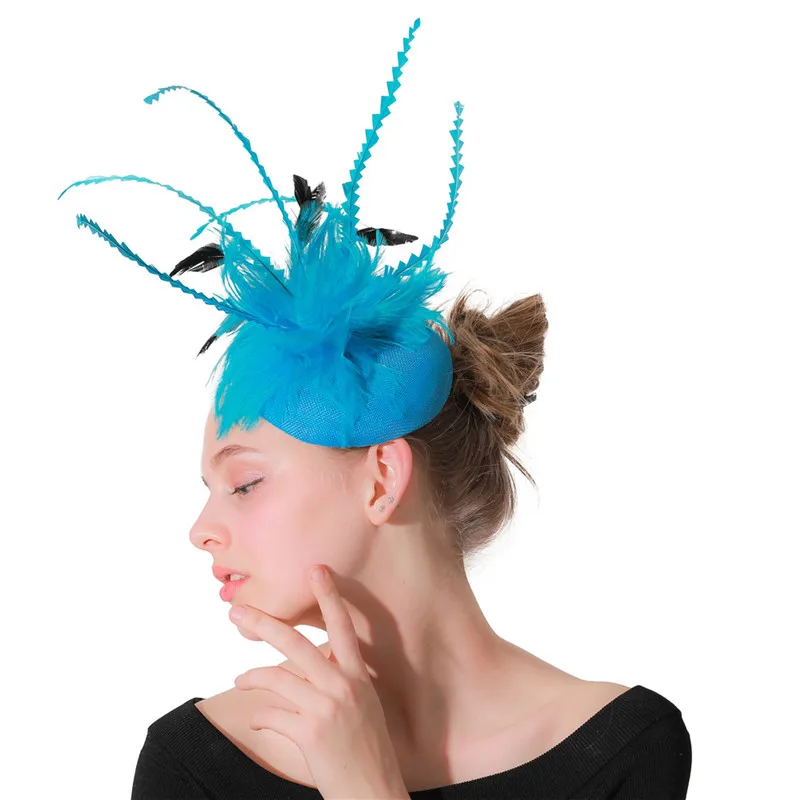 Морской синий причудливый головной убор с перьями, заколка для волос, аксессуары для волос для Свадебного Шоу, женские элегантные вечерние головные уборы для свадьбы