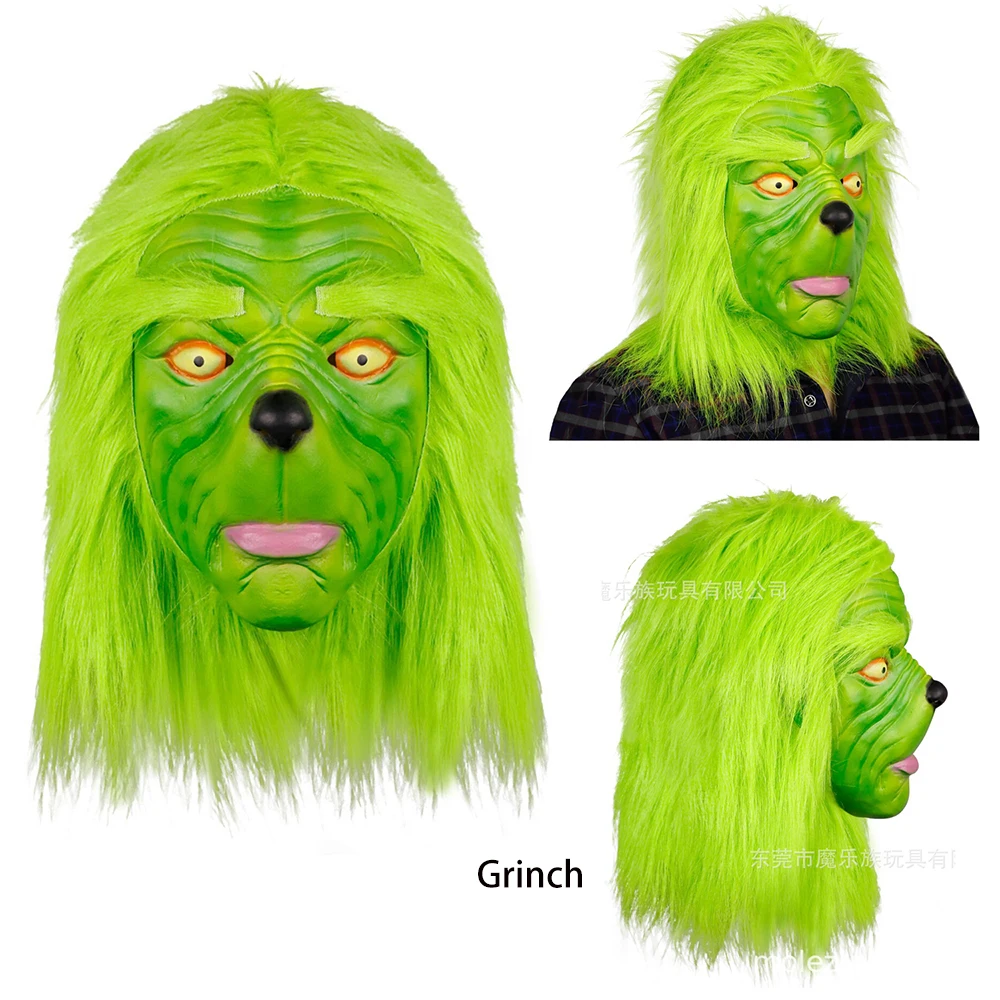Molezu Рождество Санта Клаус Grinch маска Санта костюм шляпа натуральный латекс голубые глаза Веселый Рождественский костюм вор Grinch палантин маска