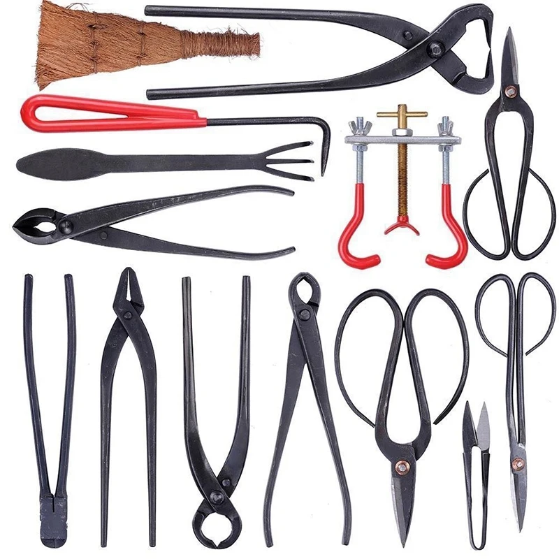 14Pcs Alloy Shear Garden Bonsai Pruning Tool Extensive Cutter Scissors Kit with Nylon Case for Home Garden Yard