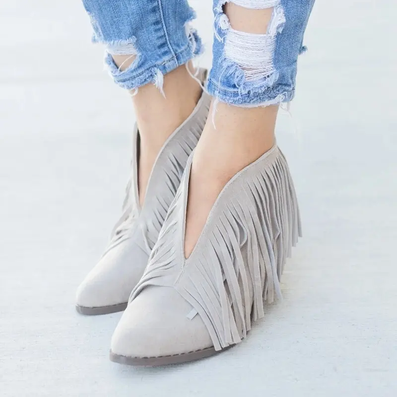 LOOZYKIT Chic Women Shoes Retro Fringe Suede High Heel Ankle Boot Female Mid Heels Casual Mujer Booties Feminina Plus Size 43 | Обувь