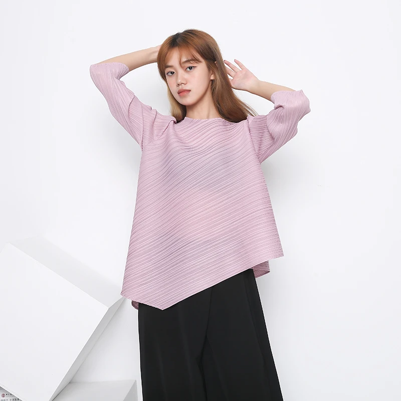 LANMREM irregular pleated T-shirts famale 2020