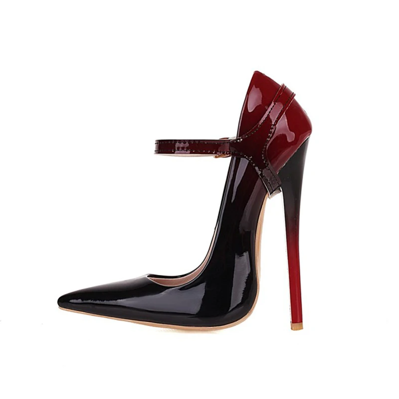 Zapatos de tacón alto y delgado para mujer, calzado Sexy, a la moda, puntiagudos, rojo y gris, para fiesta o boda, de talla grande