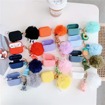 

3D Avocado Rubber Silicone Case for Airpods Pro aerpods Earphone Cover for Airpods Pro with Fur Ball Keyring Hook Girly Girls