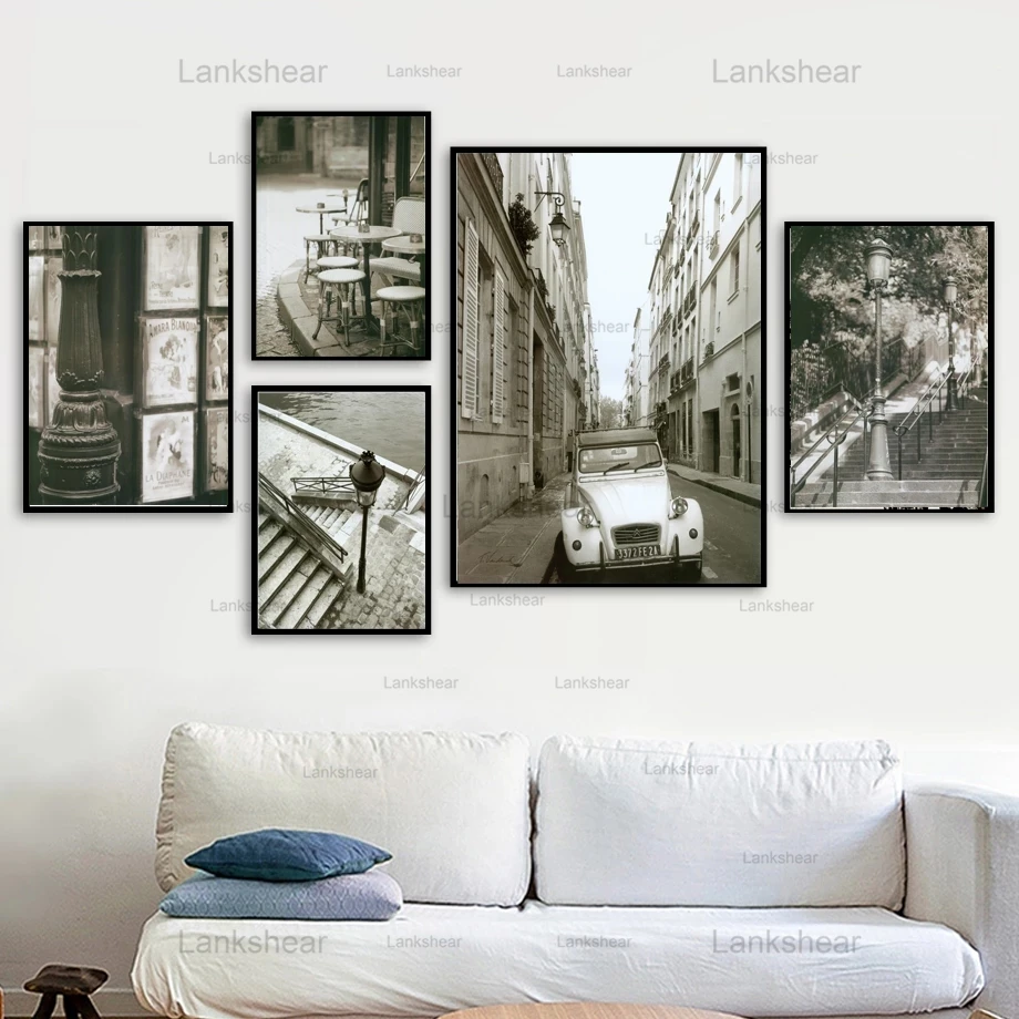 

Paris Tower Street Landscape Wall Art Canvas Painting Nordic Modular Posters and Prints Black White Pictures Living Room Decor