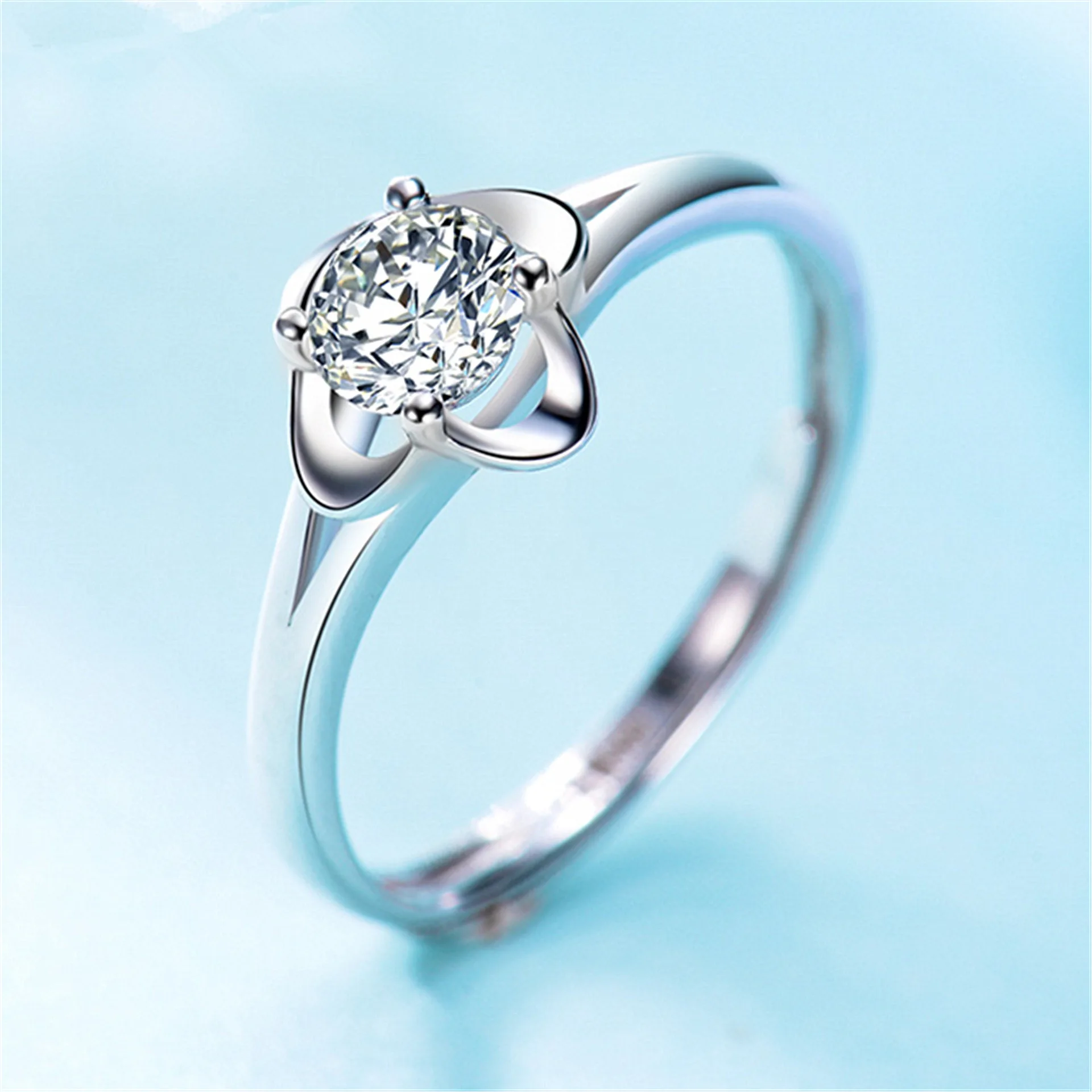 925 Silver Rings For Women AAA White Zircon Cubic Elegant Ring Female Wedding Jewerly 4-Leaf Flower Crystal Ring 6/7/8/9/10 Size