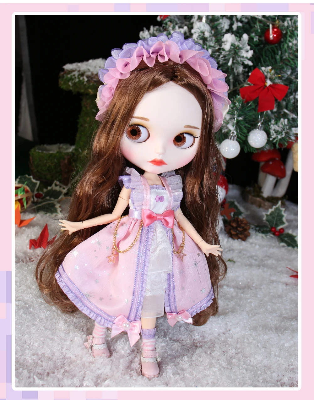 Neo Blythe Doll Bow Dress with Headdress & Socks 1