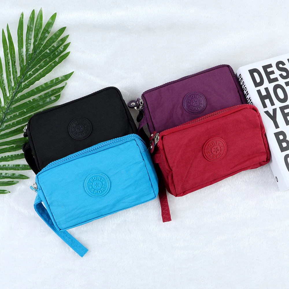 New 3 Zippers Purses Women Wallets Brand Clutch Coin Purse Cards Keys Money Bags Canvas Short Woman Girls Wallet Handbags Burse