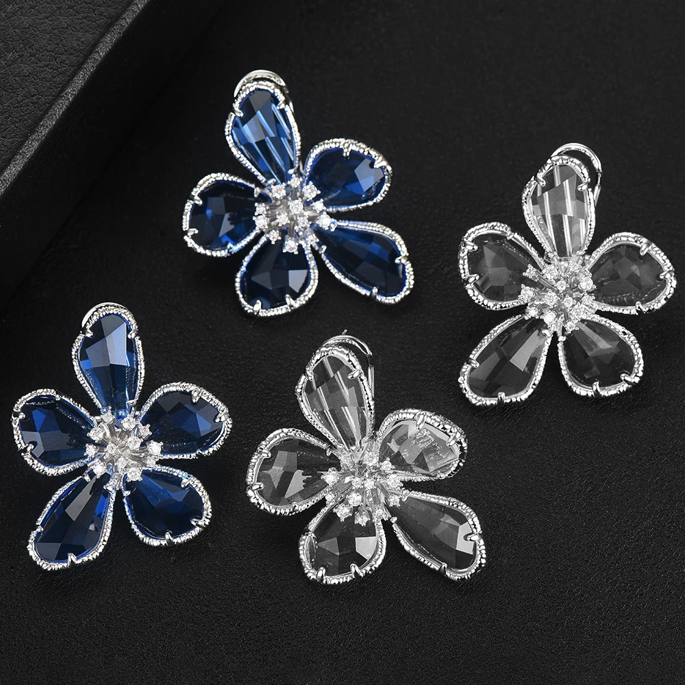 

GODKI Jimbora Charm Flower Earrings Bridal Clear Crystal Earrings Big Original Luxury Noble Statement Earrings Fashion Jewelry