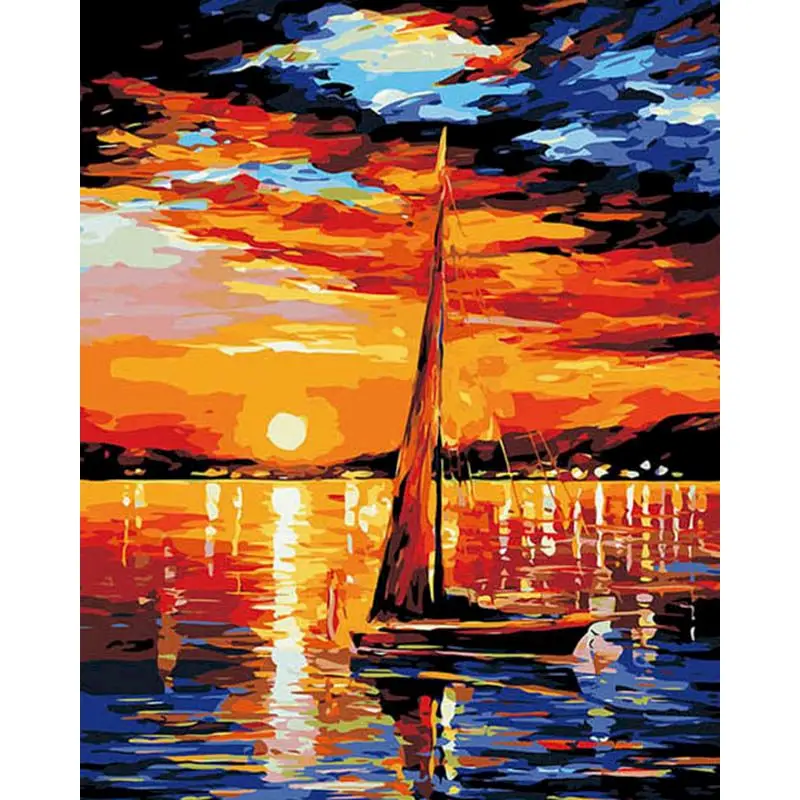 GATYZTORY Frameless DIY Painting By Numbers Sunset sailing boat Oil