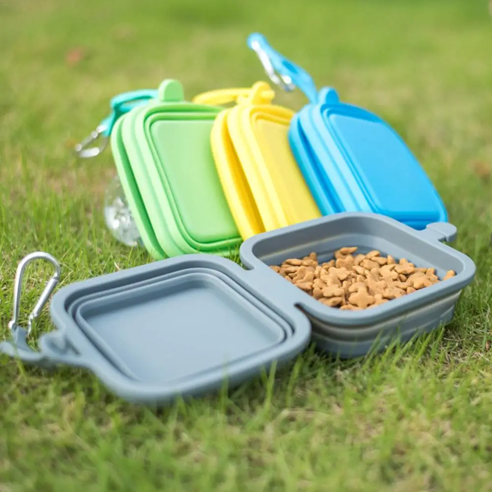 Pet Silicone Folding Rice Bowl Cat And Dog 2 In 1 Double Bowl Easy To Carry Pet Out Accessories Can Be Non-slip Can Be Hung