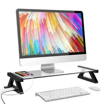 

Computer Monitor Stand Multi-function Desktop Monitor Stand Computer Screen Riser Tempered Glass Plinth Strong Laptop Stand Desk