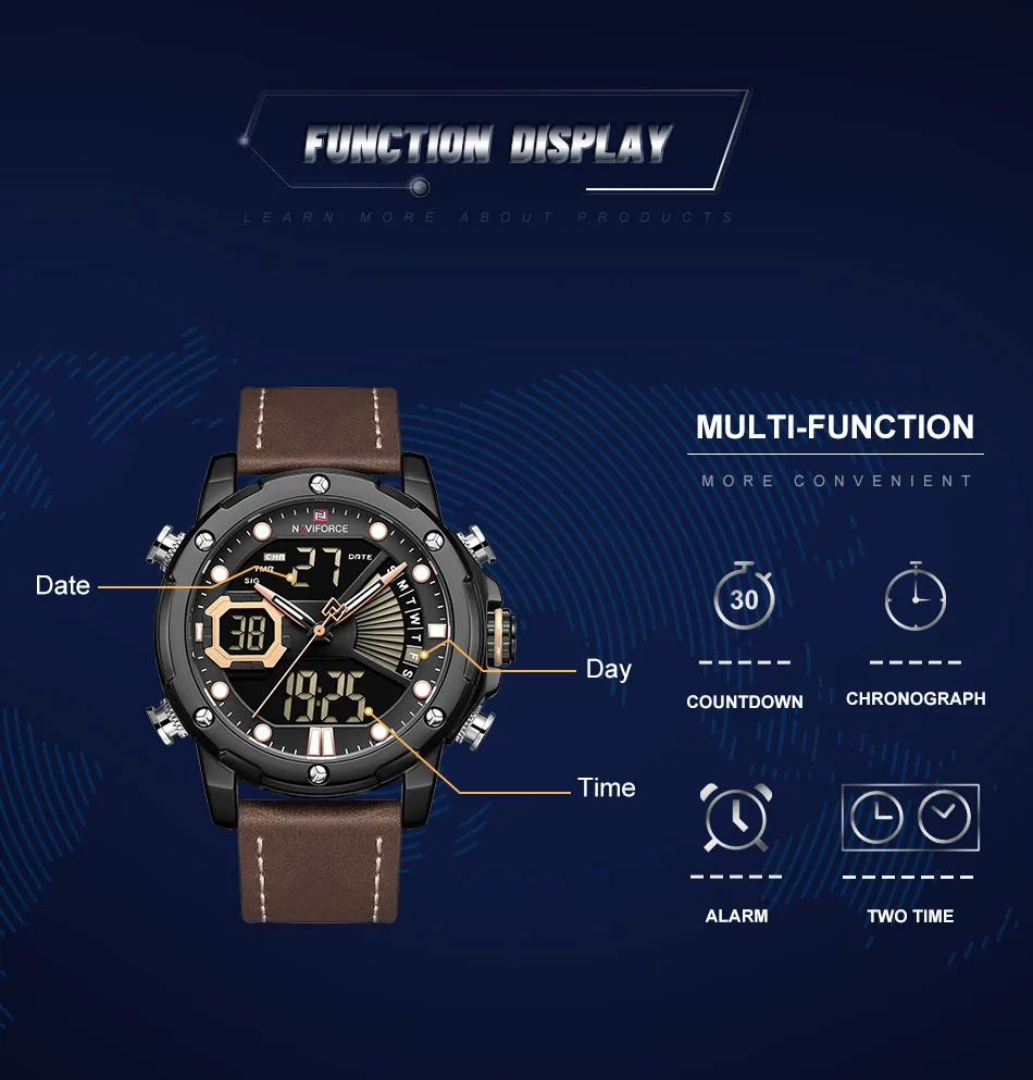 NAVIFORCE Топ Бренд роскошные модные мужские часы двойной дисплей аналоговые цифровые кварцевые часы для мужчин s водонепроницаемые часы Relogio Masculino