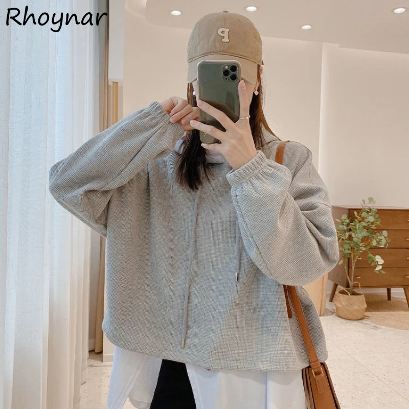 

Hoodies Women Autumn Sweet Fashion Korean Style Crop Casual Elegant Soft Girls College Street Harajuku Solid Hooded Shirring New