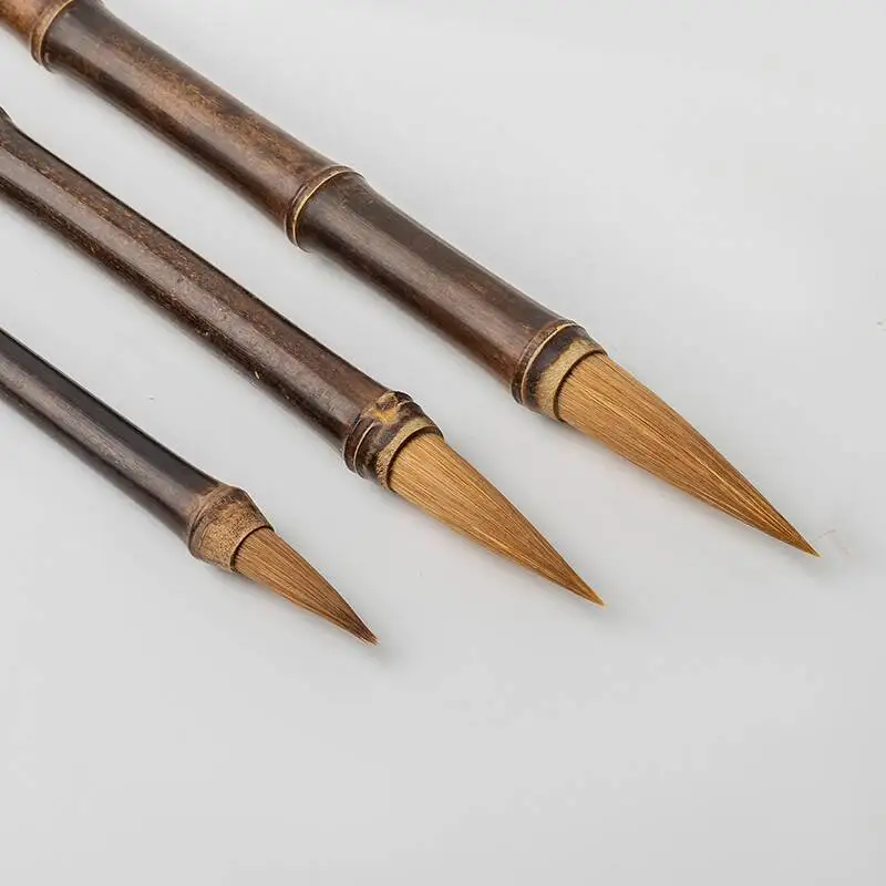 3pcs Weasel Hair Writing Brush Bamboo Penholder Beginner Painting Hook Line Pen Calligraphy Chinese Handwriting Practice Supply
