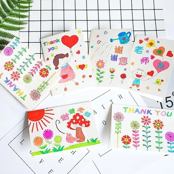 

6Pcs/set Teacher's Day Small Greeting Cards Children's Hand-filled Color Cards Children Coloring Students DIY Card Gifts