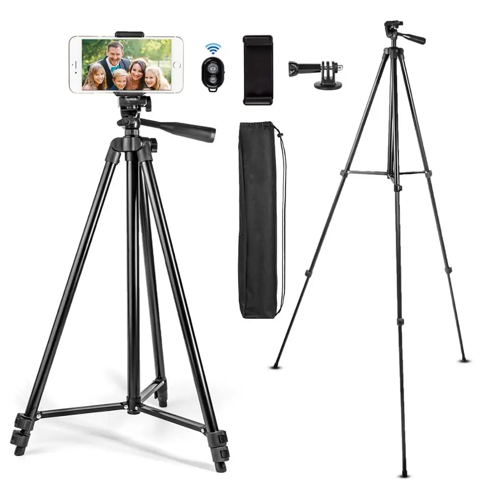 

59in Tripod Stand Lightweight Selfie Foldable Tripod for Phone Video Camera with Bluetooth Remote Phone Holder Photography Stand