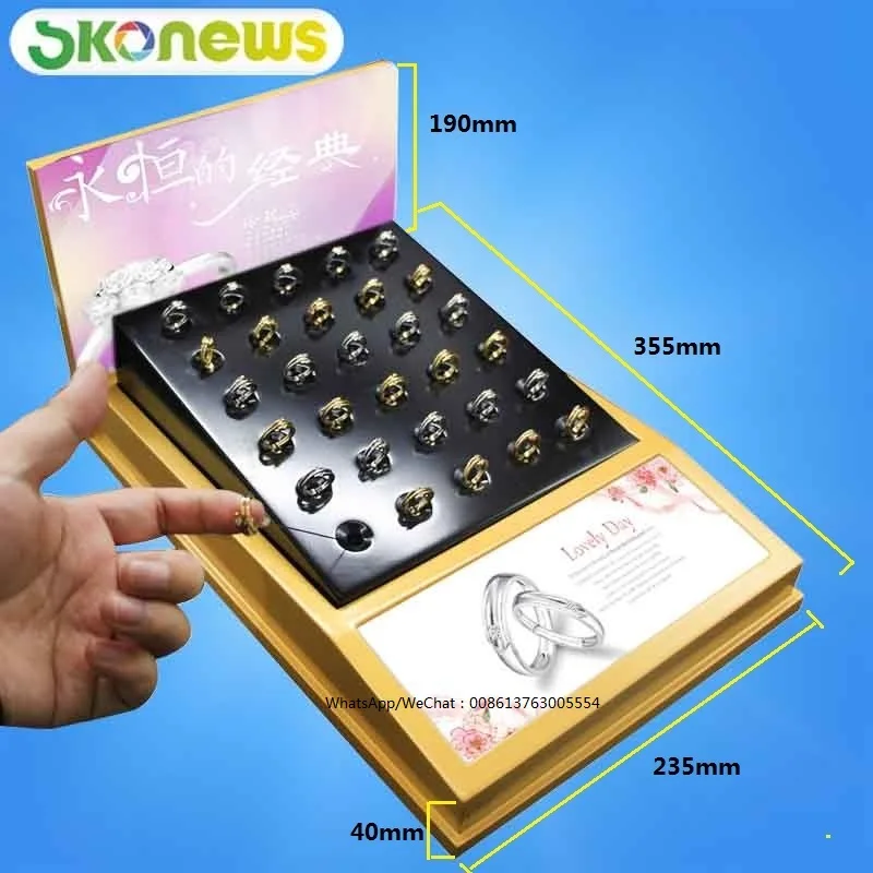 3 Pcs Ring Anti-Theft Display Tray Jewelry Retractable Security Cable Pull Box Stand